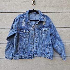 Highway Jeans heavily distressed medium wash denim jacket size large